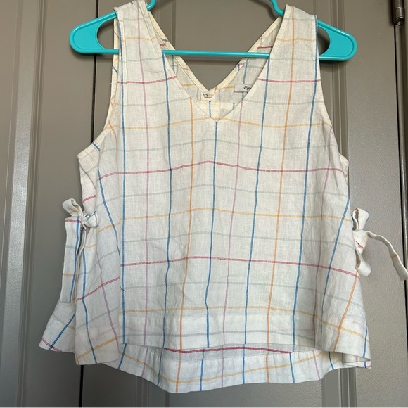 Madewell Small Side-Tie Tank Top in Windowpane, White Multicolor Plaid, Bows - Picture 1 of 8